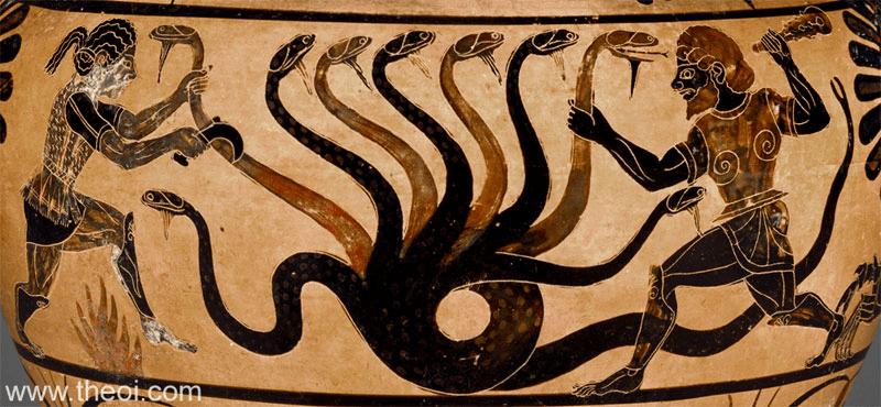 Heracles Iolaus And The Hydra Paestan Black Figure Hydra C Th B C The J Paul Getty Museum