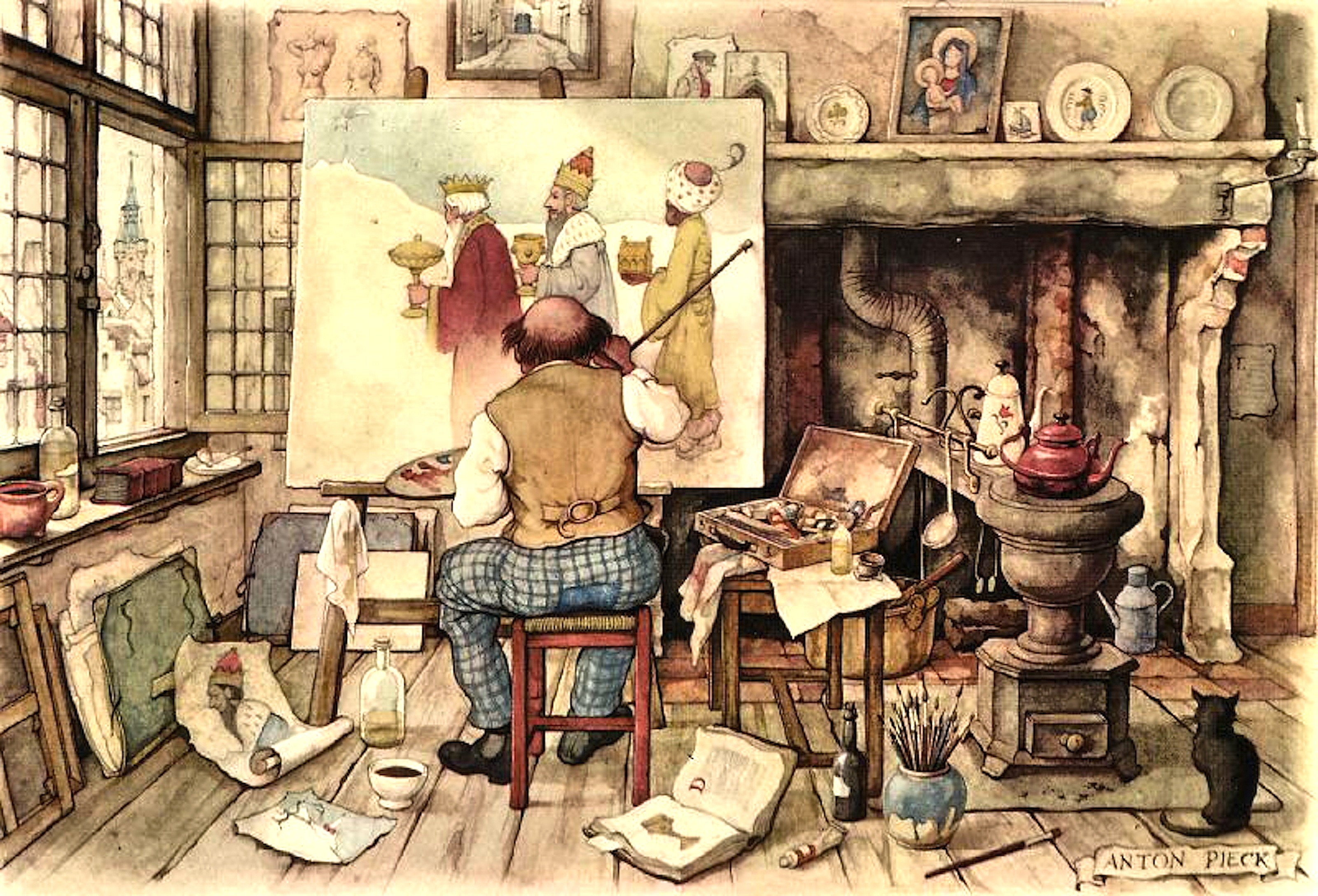 Дело художника. Anton Pieck картины. Мастерская художника-иллюстратора. Мастерская художника иллюстрация. Иллюстратор за работой.