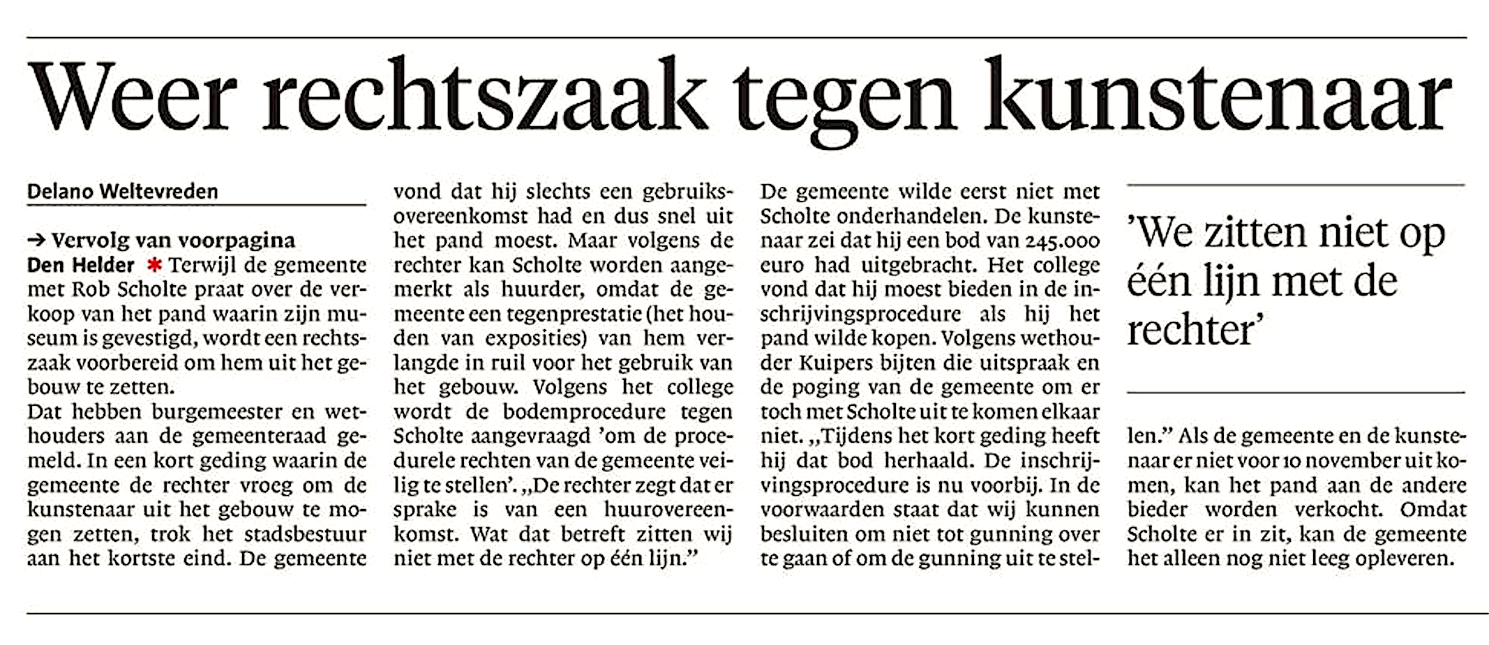 Helderse Courant 3 November 2017 Rob Scholte Museum