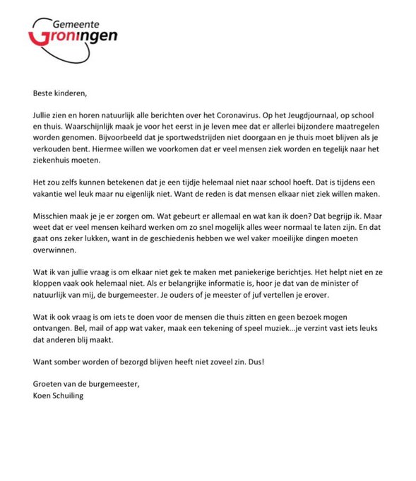 Gemeente Groningen Koen Schuiling Brief Aan De Kinderen foto 
